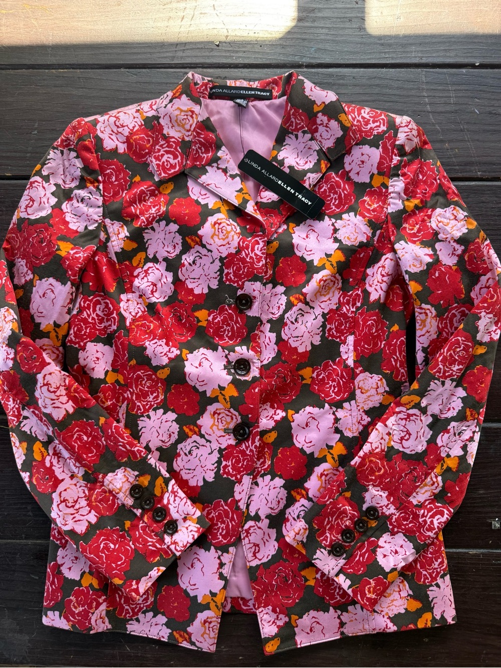 Ellen Tracy Linda Allard Floral Blazer Jacket Petite Size 0